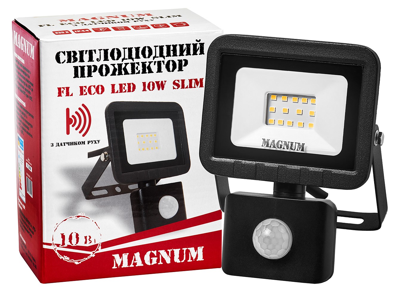 Прожектор светодиодный MAGNUM FL ECO LED 10Вт slim 6500К IP44 с датчиком движения