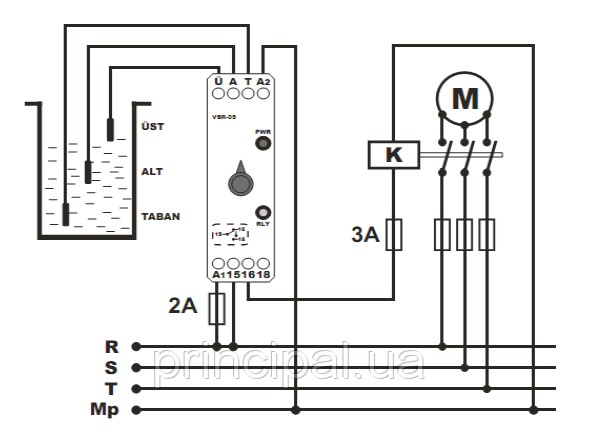 Принципиальная схема подключения VSR-05 на закачку жидкости в бак